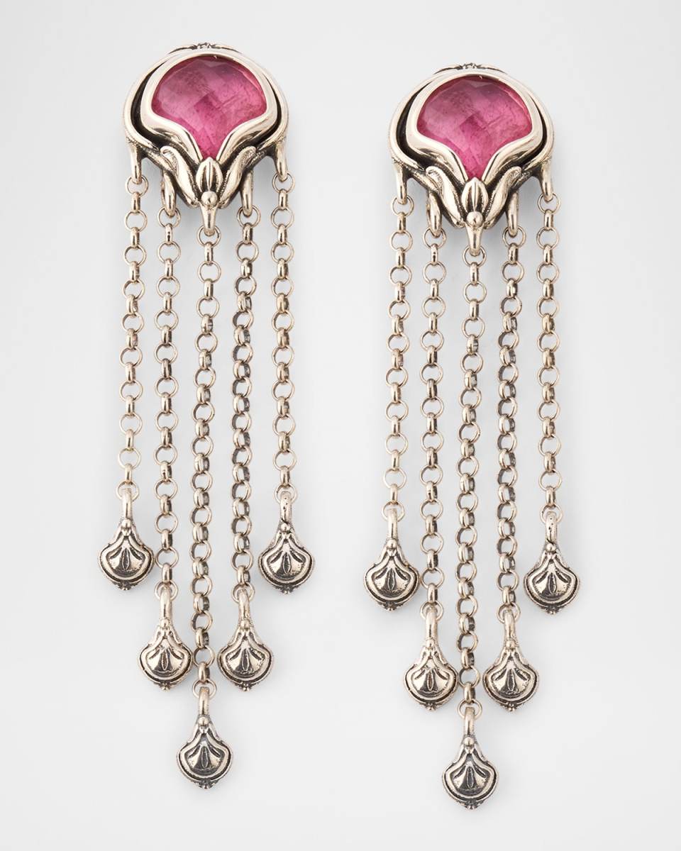 Ivy Rock Crystal, Strawberry Quartz and MOP Triplet Dangle Earrings